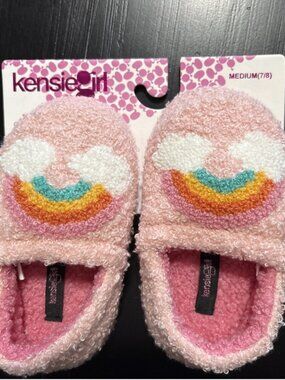Kenzie Girl Toddler Girls Medium size 7/8 Rainbow Slippers Pink Sherpa Fuzzy New